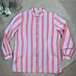 Norm Thompson Top Tunic Linen Cotton Mandarin